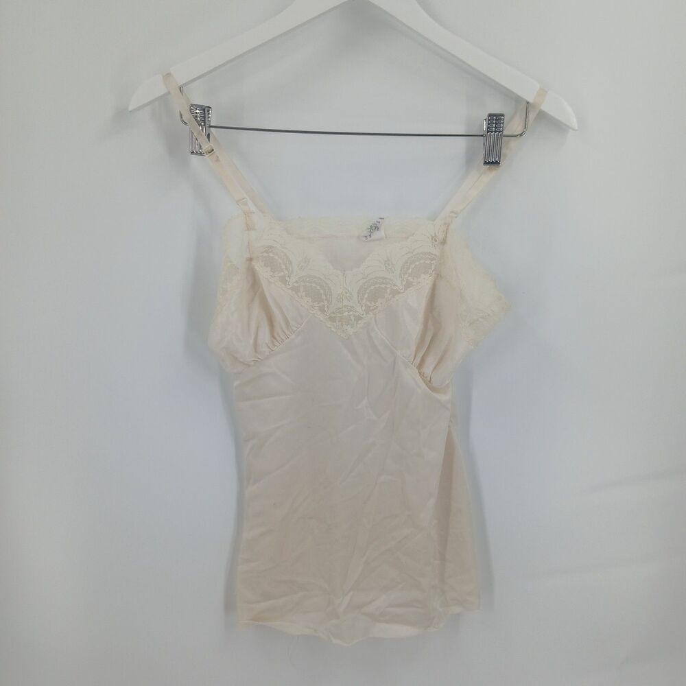 Vintage womens Violette cream Ivory Lace Trim Camisole Tank Top Size 34 US XS